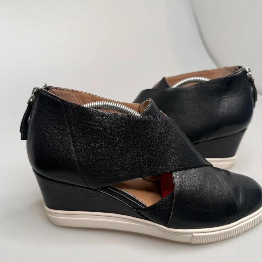 Linea Paolo Freshton Women's 7.5 Black Leather Wedge Sneaker Boots EUC